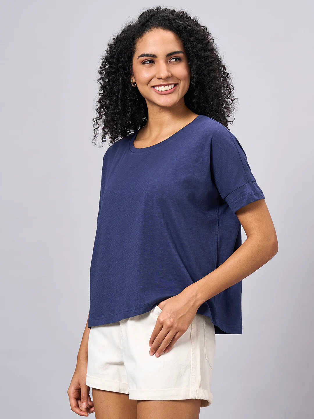Women's Navy 100% Organic Cotton Regular Fit Tshirt - Image 2