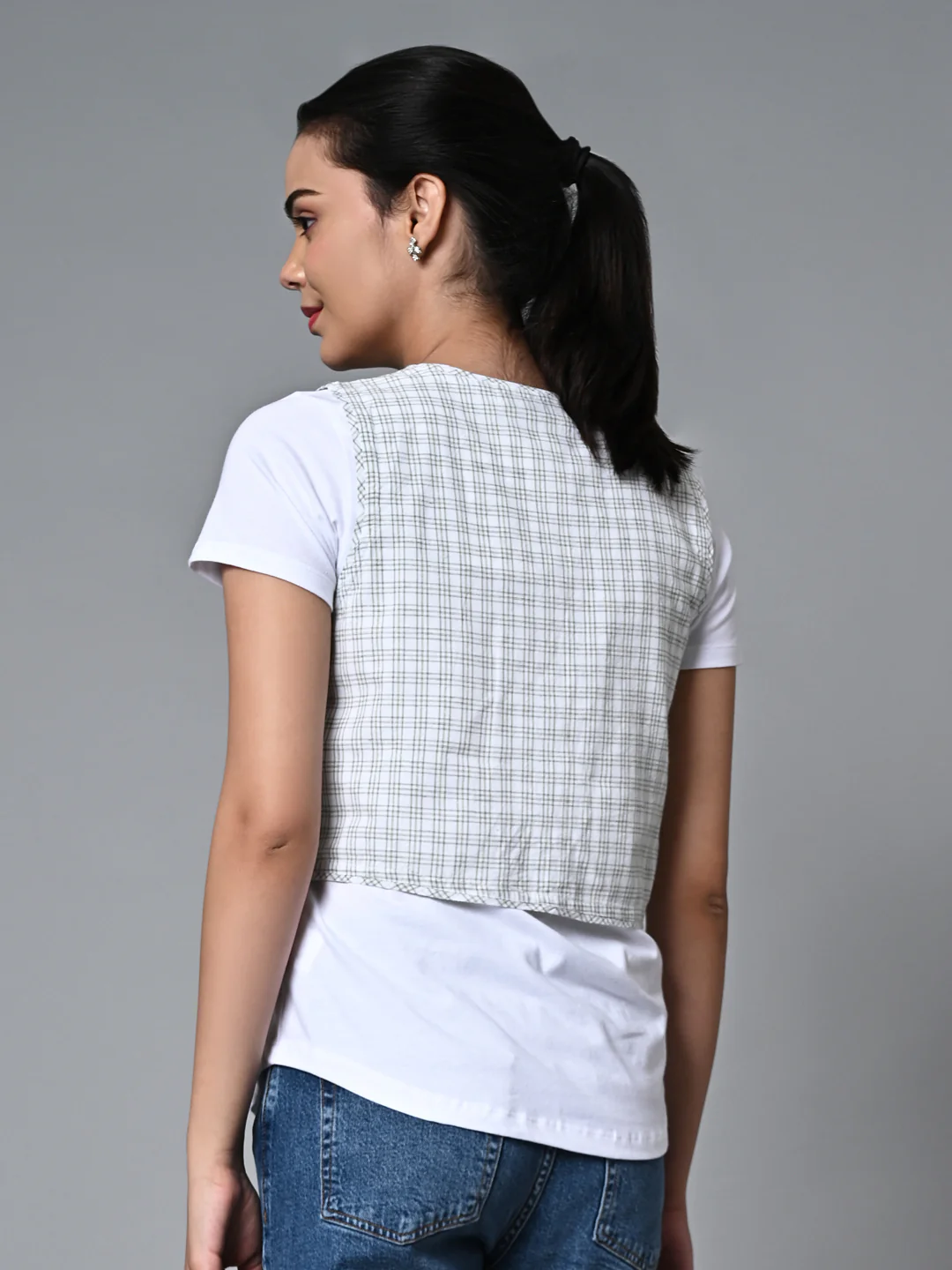 Women's White Cotton Linen Regular Fit Waistcoat - Image 4