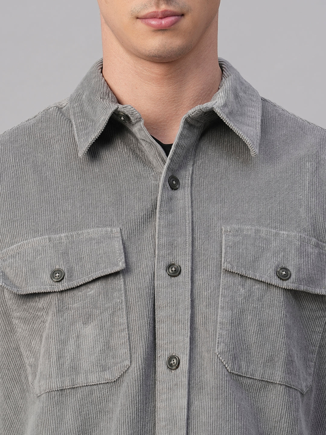 Men's Corduroy Grey 100% Cotton Regular Fit Jackets - Image 6