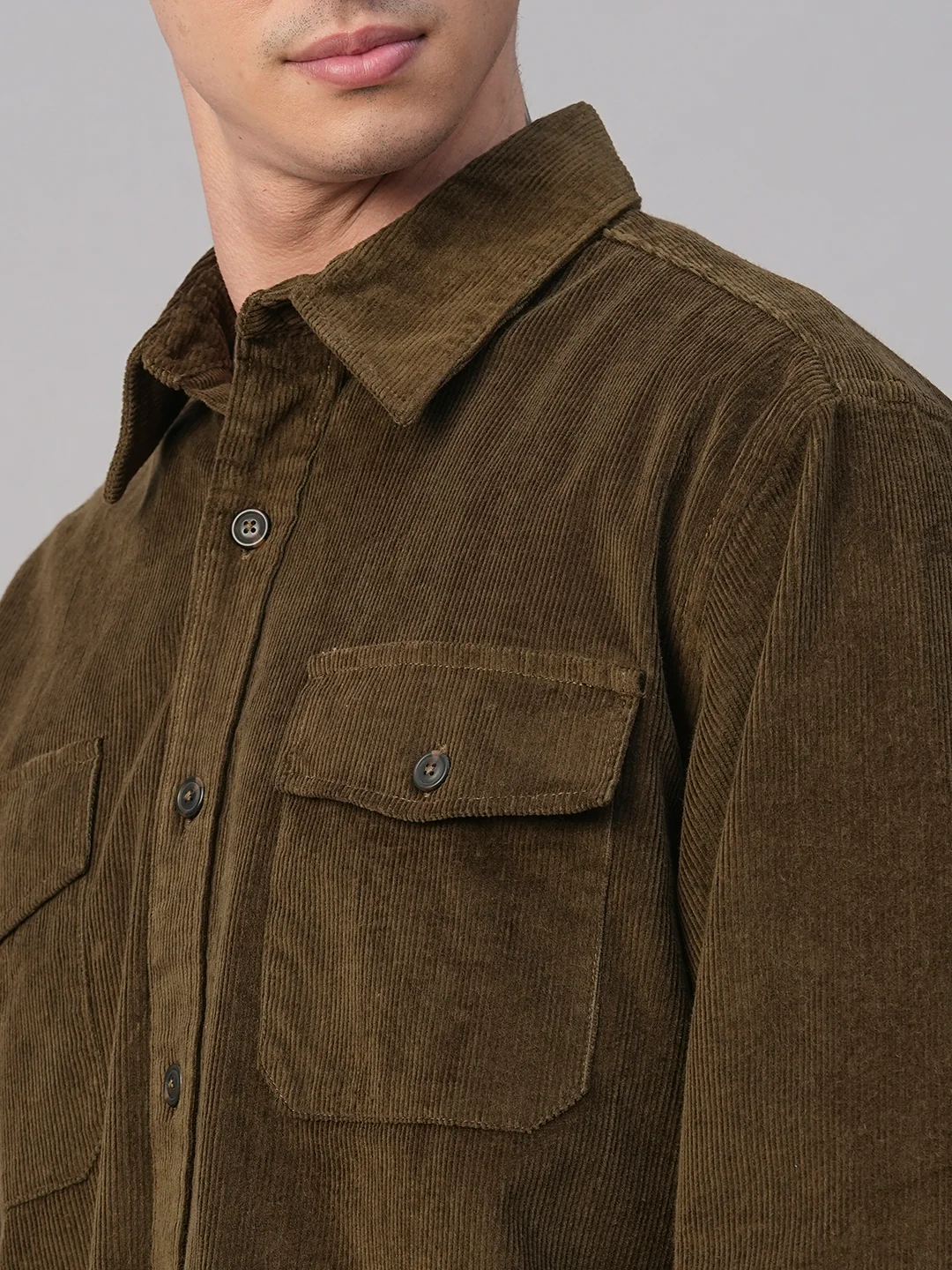 Men's Corduroy Olive 100% Cotton Regular Fit Jackets - Image 8