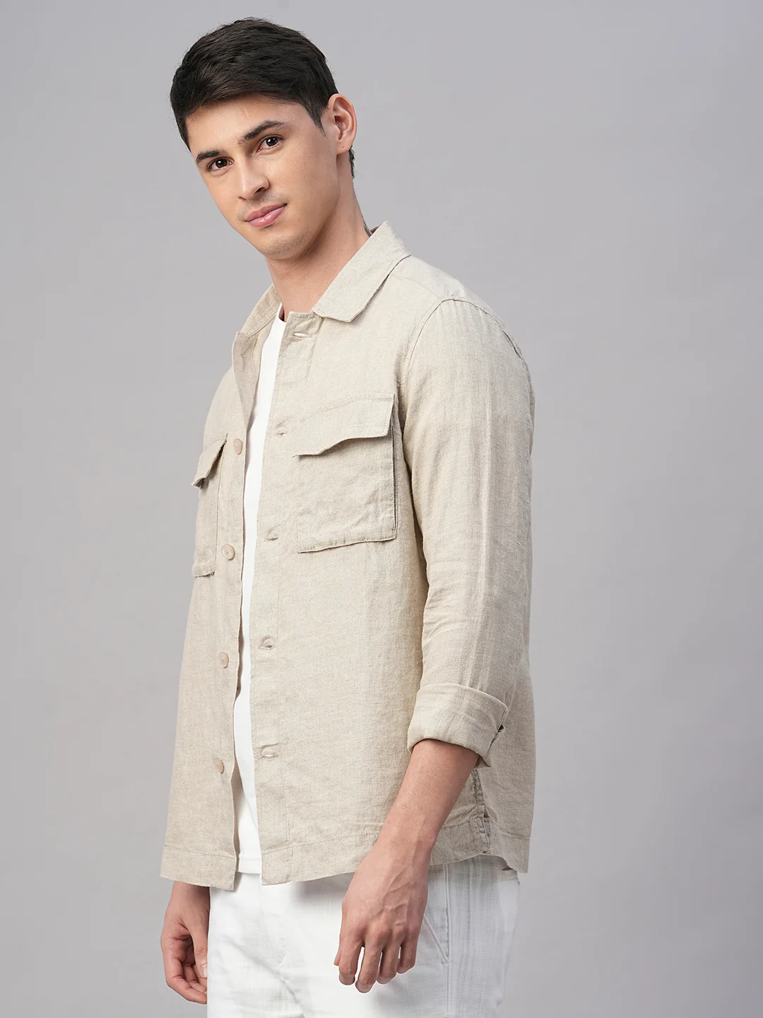 Men's Natural Pure Linen Regular Fit Light Weight Summer Jacket - Image 3