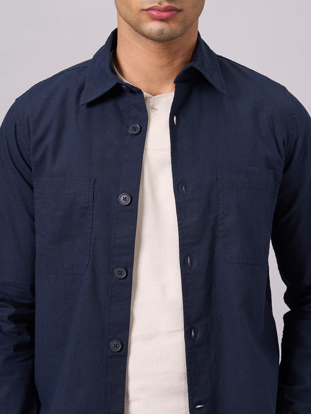 Men's Navy Cotton Linen Regular Fit Jacket - Image 6