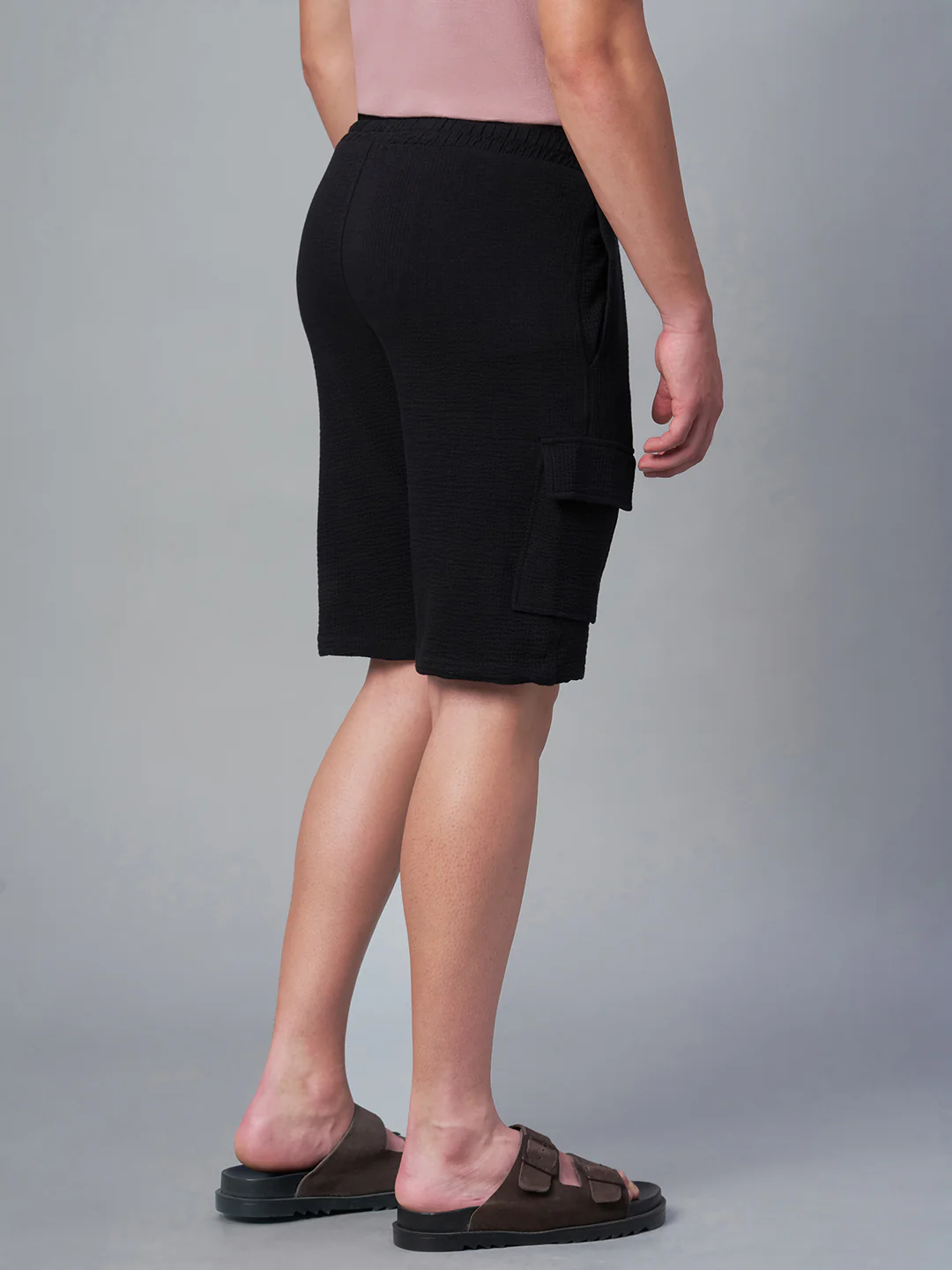 Men's Black Cotton Elastane Regular Fit Knit Shorts - Image 5