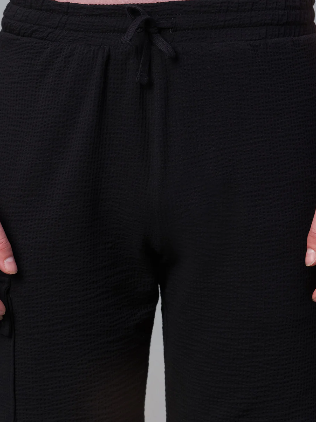 Men's Black Cotton Elastane Regular Fit Knit Shorts - Image 7