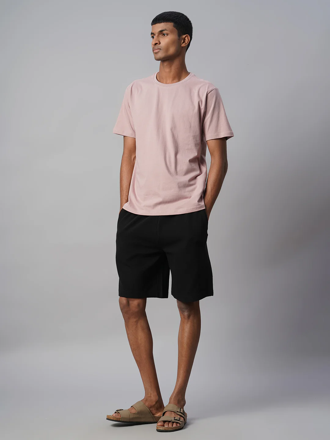 Men's Black 100% Cotton Regular Fit Knit Shorts