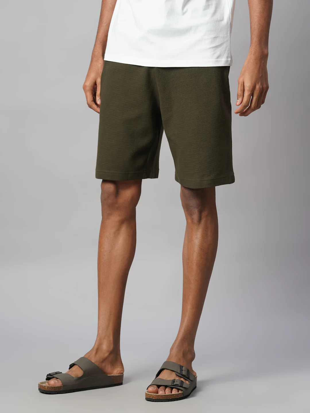 Men's Green 100% Cotton Regular Fit Knit Shorts - Image 3