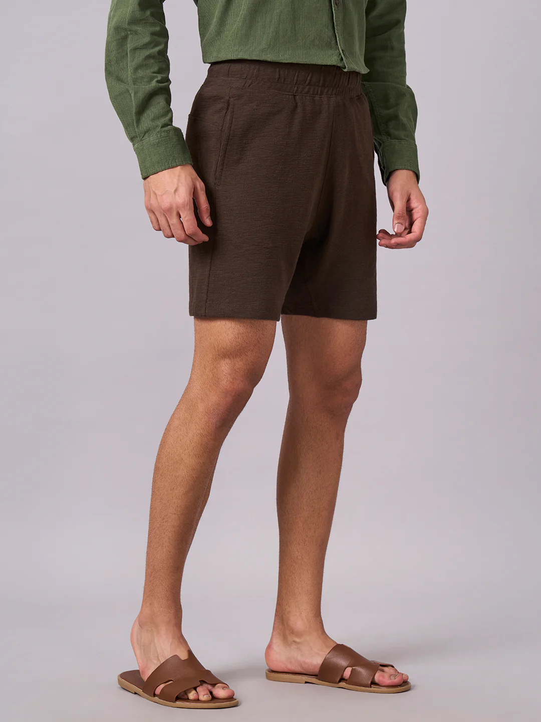 Men's Brown 100% Organic Cotton Regular Fit Knit Shorts - Image 4