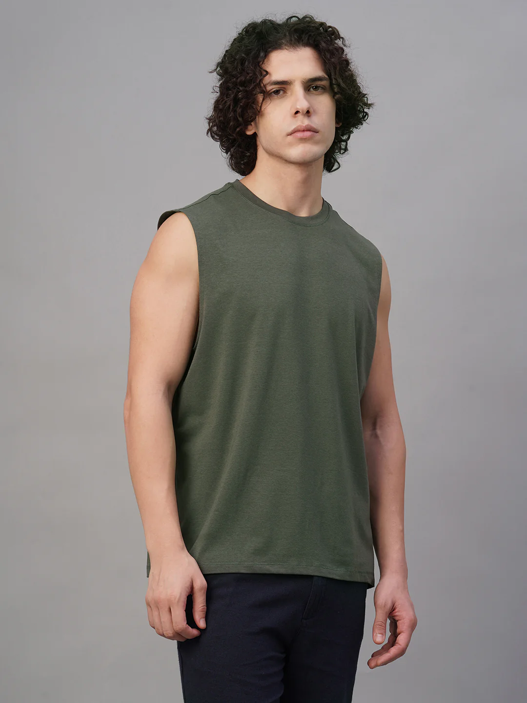 Men's Olive Cotton Bamboo Elastane Regular Fit Knit Vest - Image 3