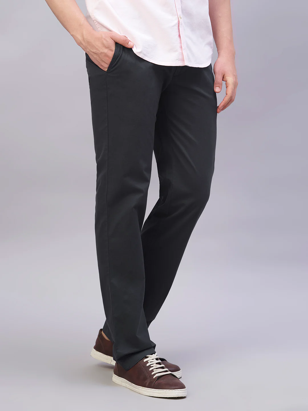 Men's Navy Cotton Lycra Regular Fit Pant - Image 4