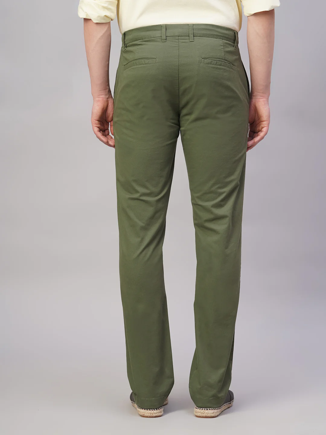 Men's Olive Cotton Lycra Regular Fit Pant - Image 5