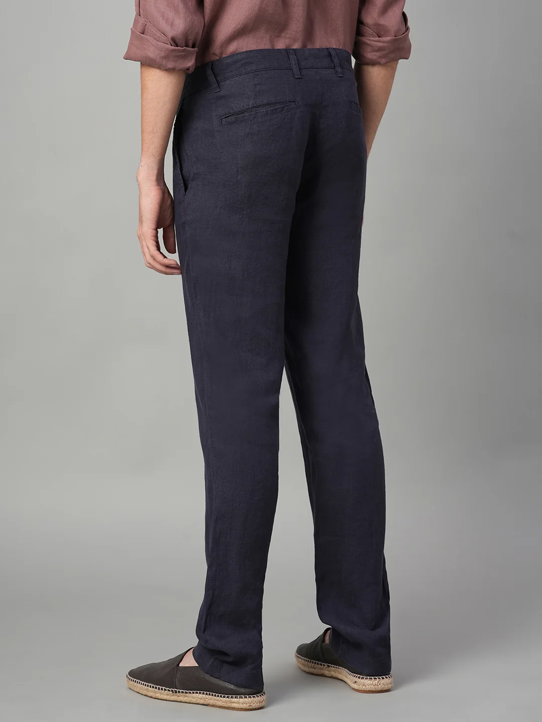 Men's Navy 100% Linen Regular Fit Pant - Image 5