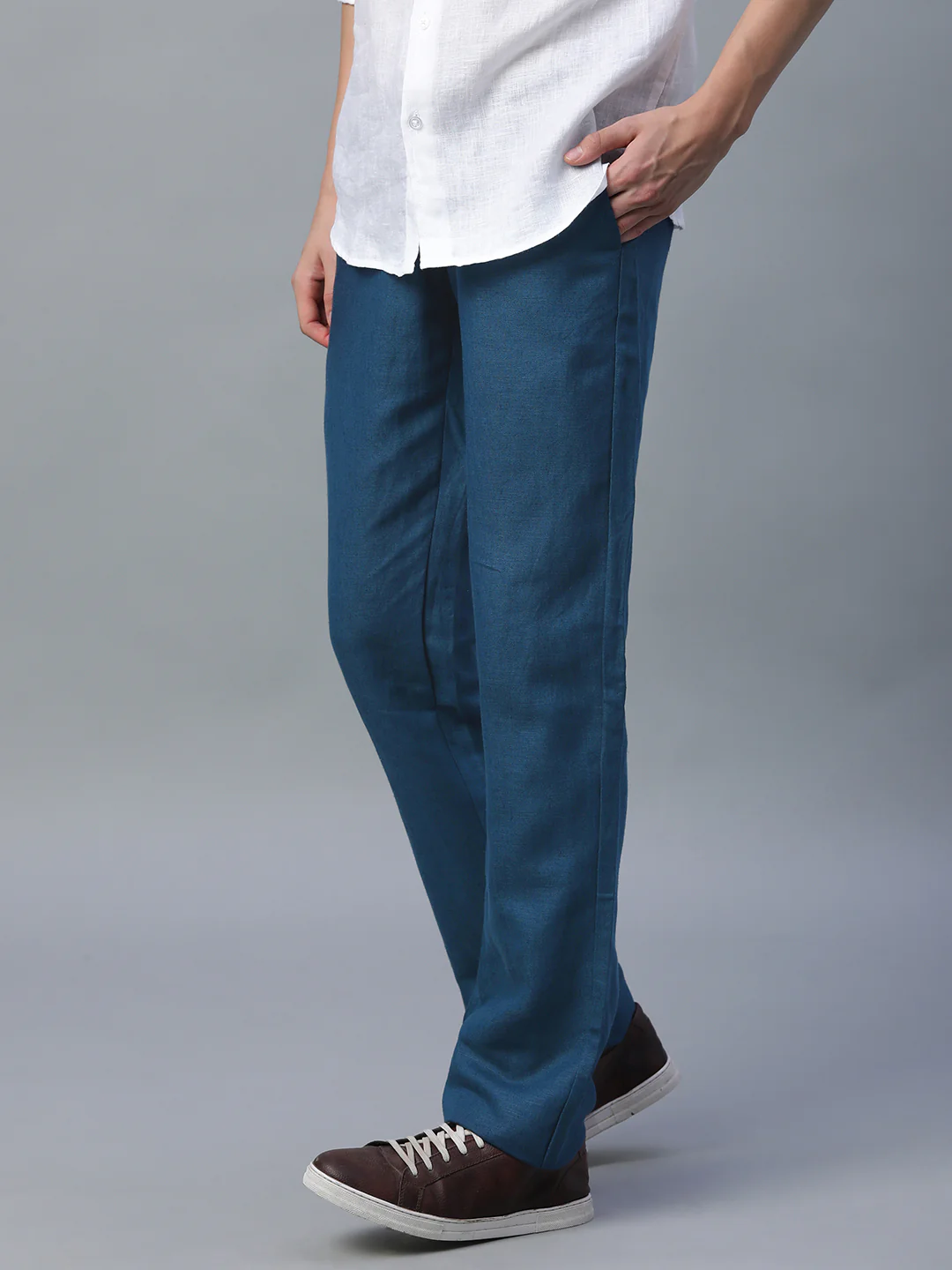 Men's Navy Linen Excel Regular Fit Pant - Image 3