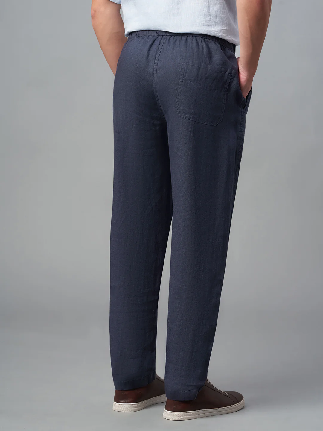 Men's Navy 100% Linen Regular Fit Pant - Image 5
