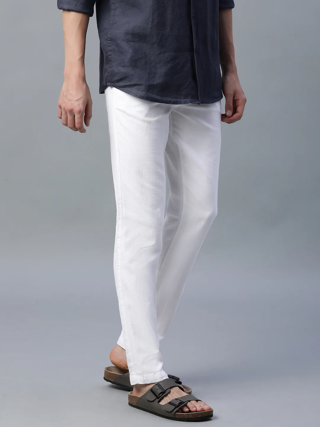 Men's White Cotton Linen Slim Fit Pant - Image 3