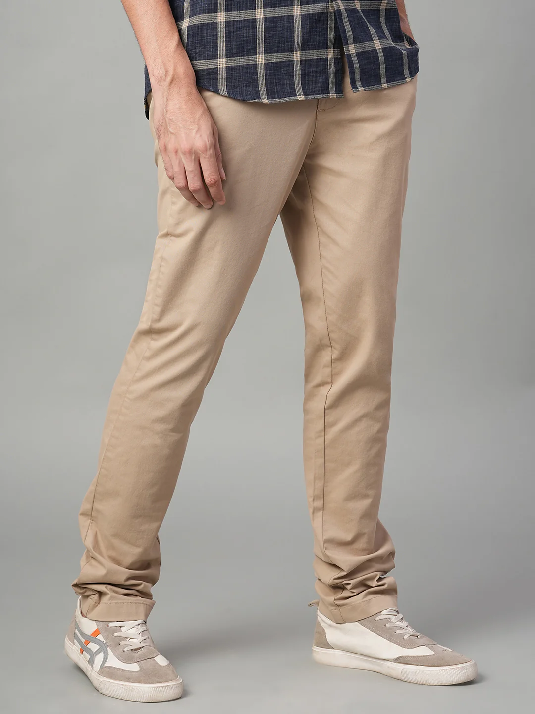 Men's Khaki Cotton Lycra Slim Fit Pant - Image 4