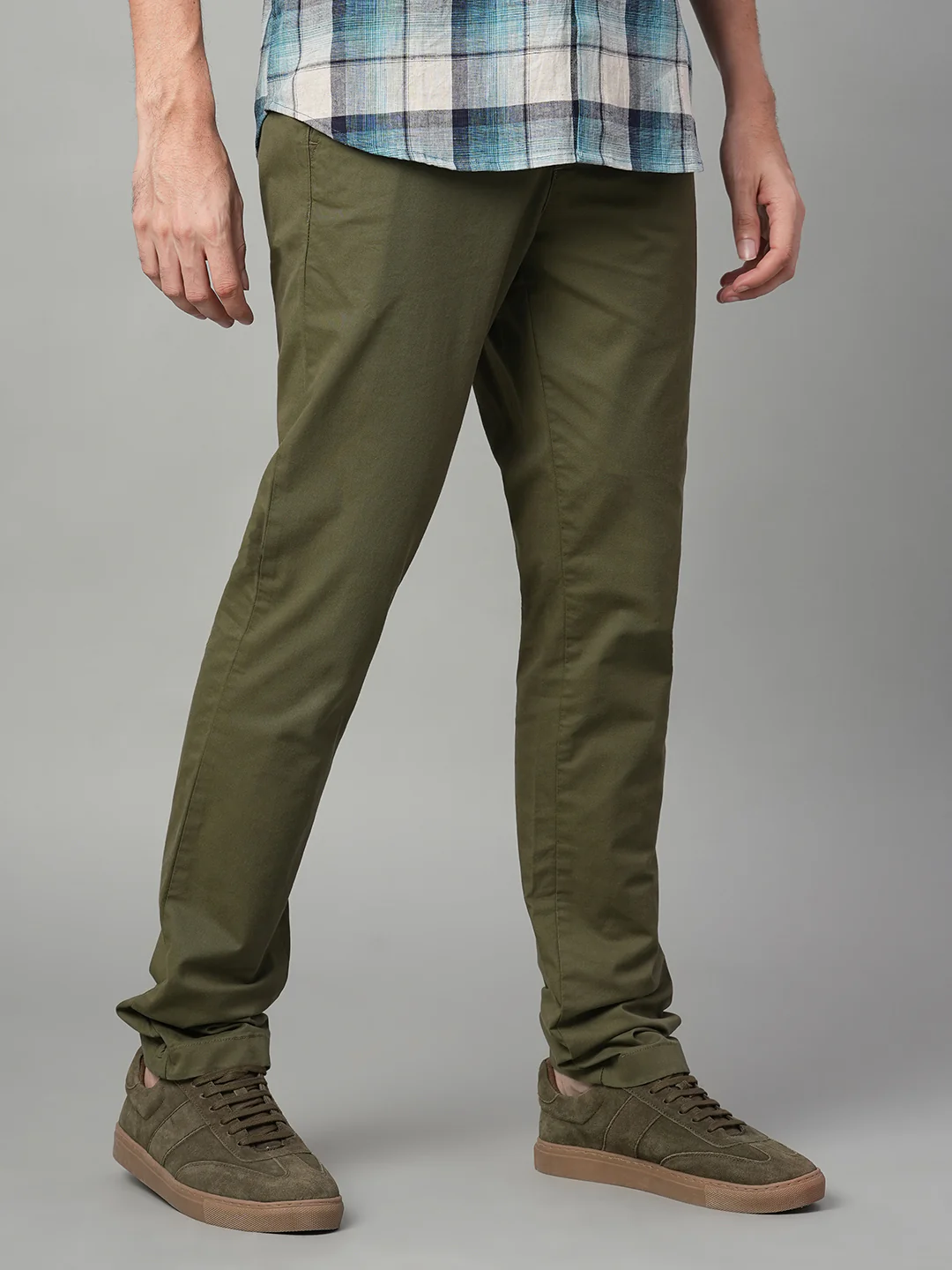 Men's Olive Cotton Lycra Slim Fit Pant - Image 4