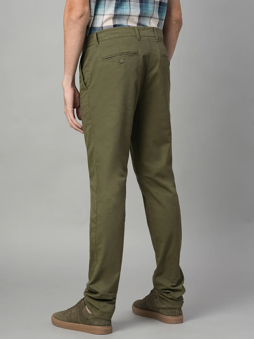 Men's Olive Cotton Lycra Slim Fit Pant - Image 5