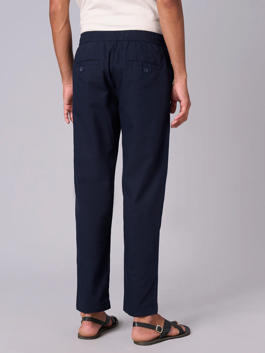 Men's Navy Cotton Linen Regular Fit Pant - Image 5