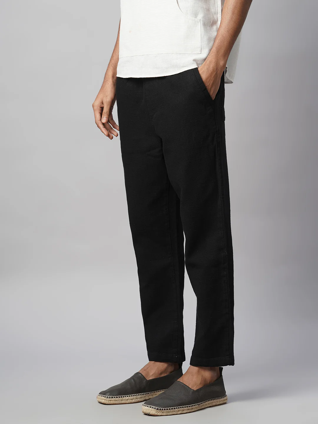 Men's Black 100% Cotton Regular Fit Pant - Image 3