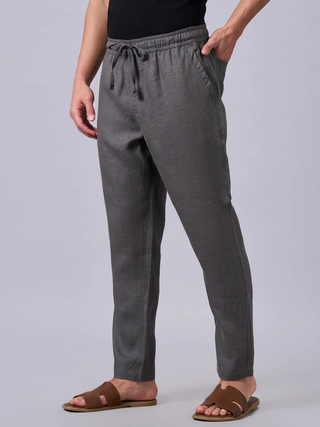 Men's Slate 100% Linen Regular Fit Pant - Image 3