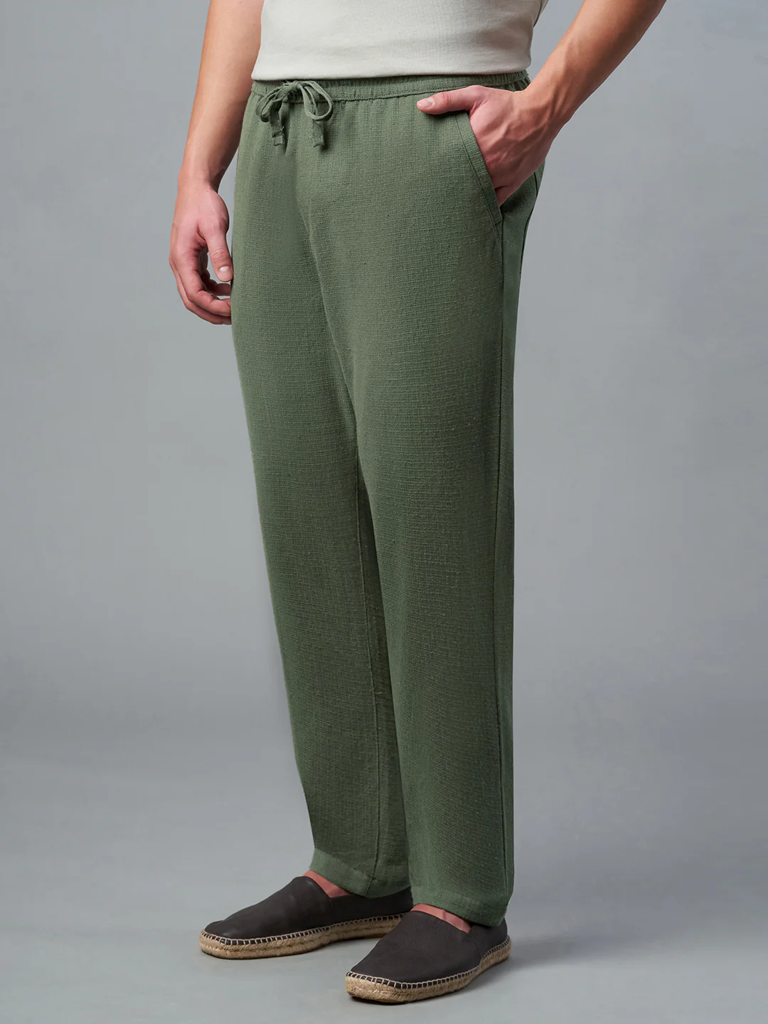 Men's Olive 1 100% Cotton Regular Fit Pant - Image 3