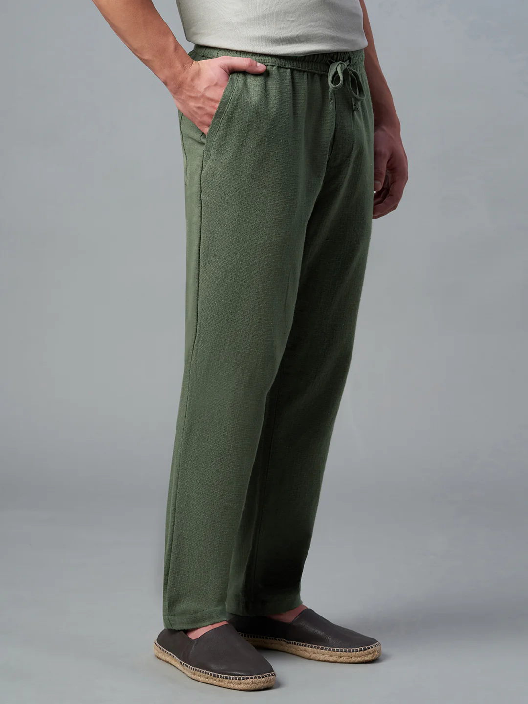 Men's Olive 1 100% Cotton Regular Fit Pant - Image 4