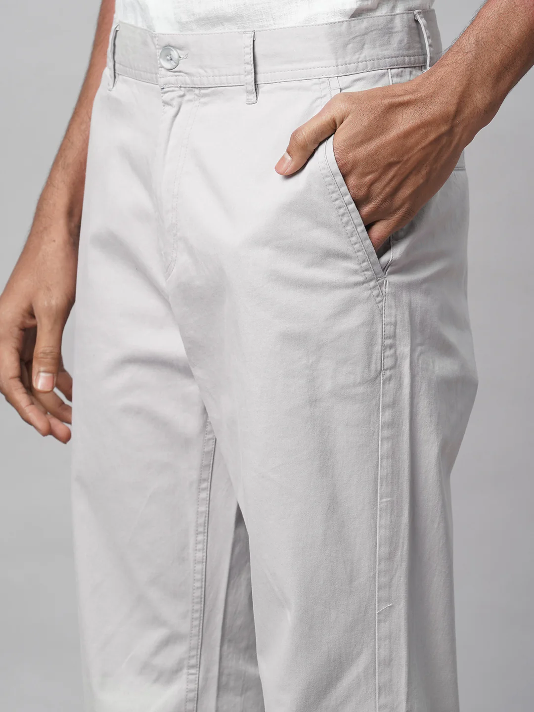 Men's Grey Cotton Lycra Regular Fit Pant - Image 6