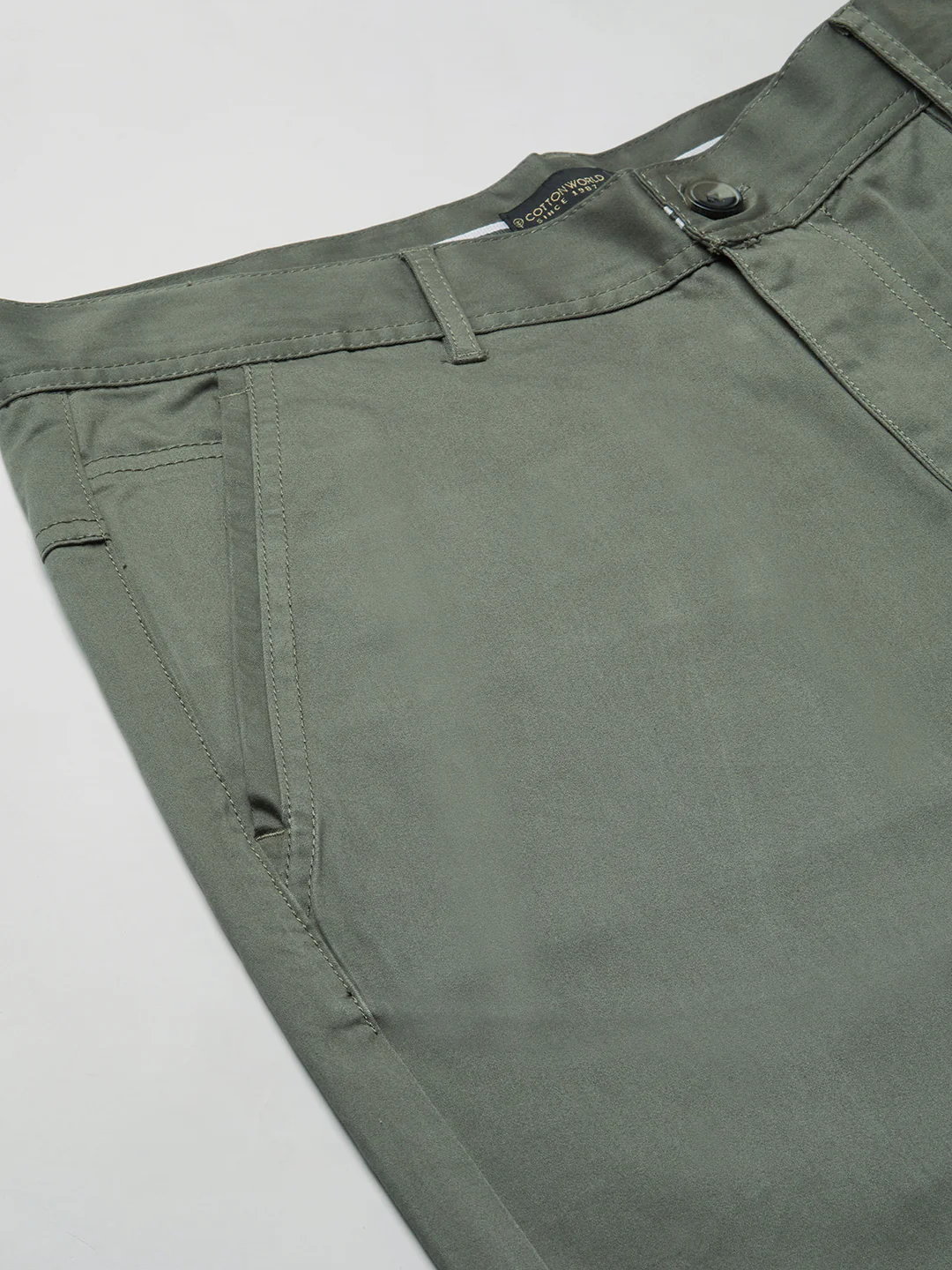 Men's Lt.Olive Cotton Lycra Regular Fit Pant - Image 7