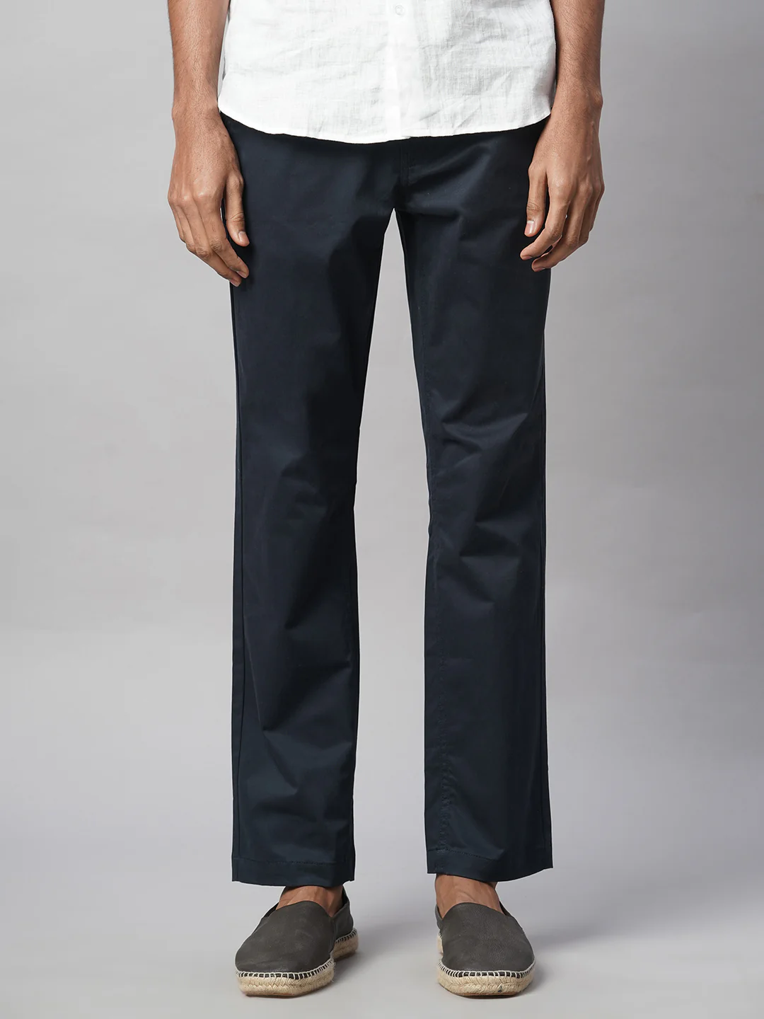 Men's Navy Cotton Lycra Regular Fit Pant - Image 3