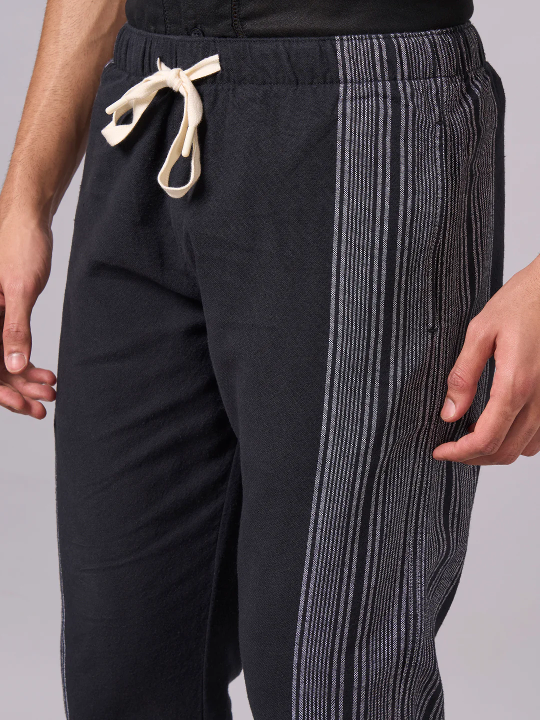 Men's Black 100% Cotton Regular Fit Pant - Image 7