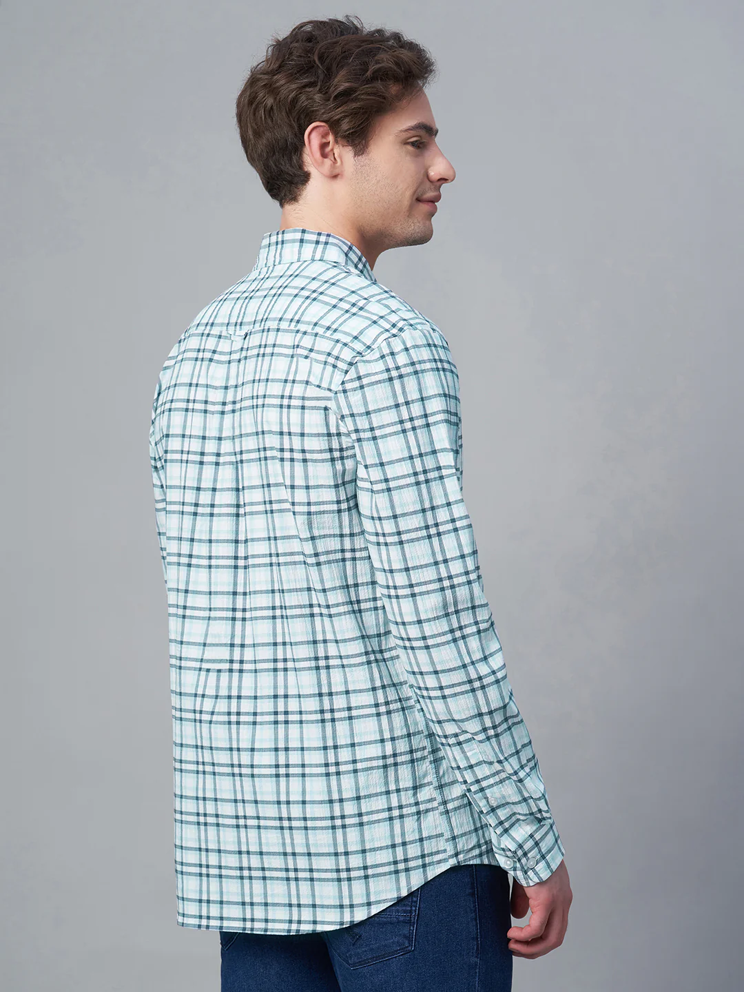 Men's Blue 100% Cotton Regular Fit Shirt - Image 4