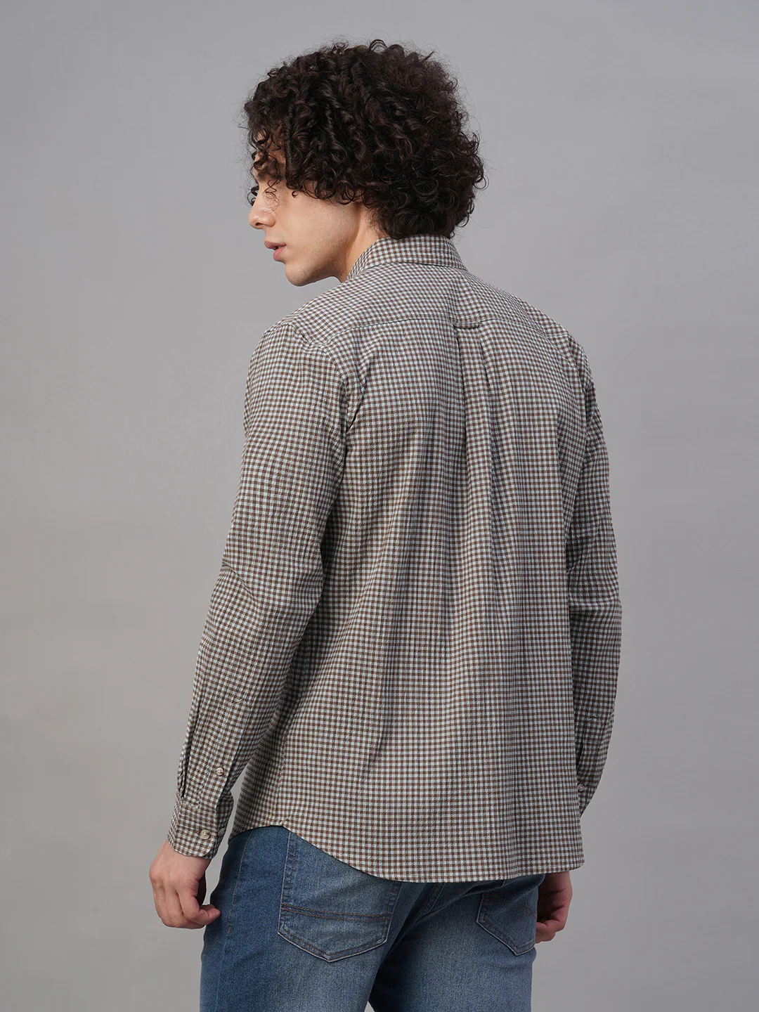 Men's Sky/Olive Cotton Lycra Regular Fit Shirt - Image 5