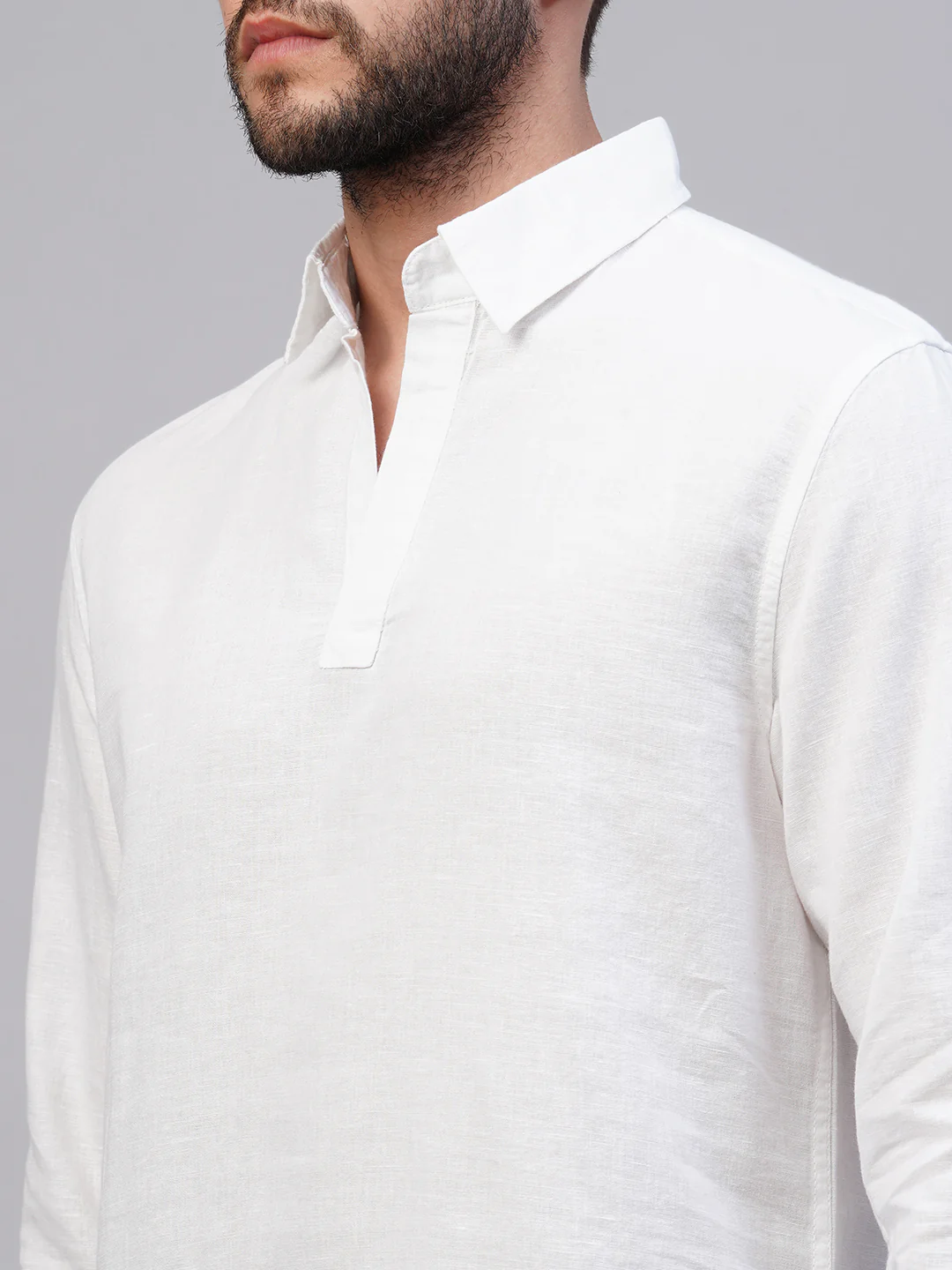 Men's White 100% Linen Regular Fit Kurta Shirt - Image 8