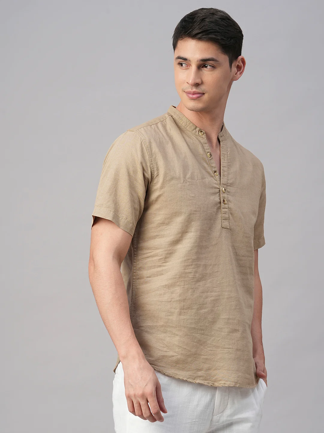 Men's Khaki Linen Cotton Slim Fit Shirt - Image 4