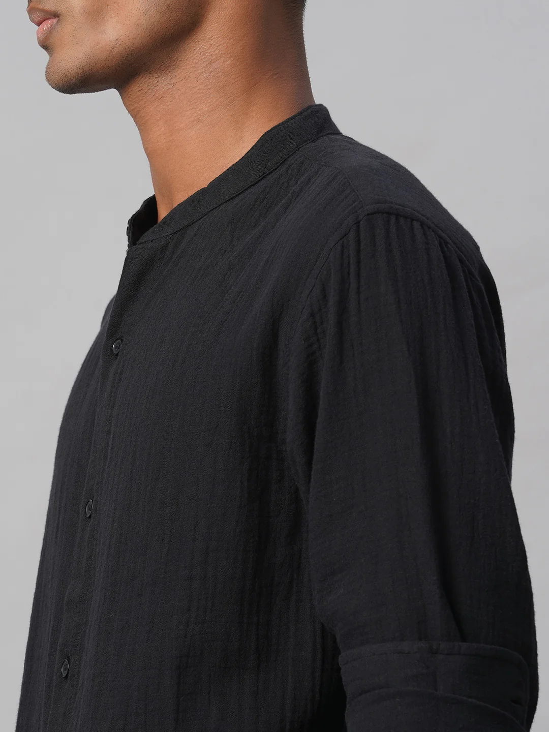Men's Black 100% Cotton Loose Fit Shirt - Image 8