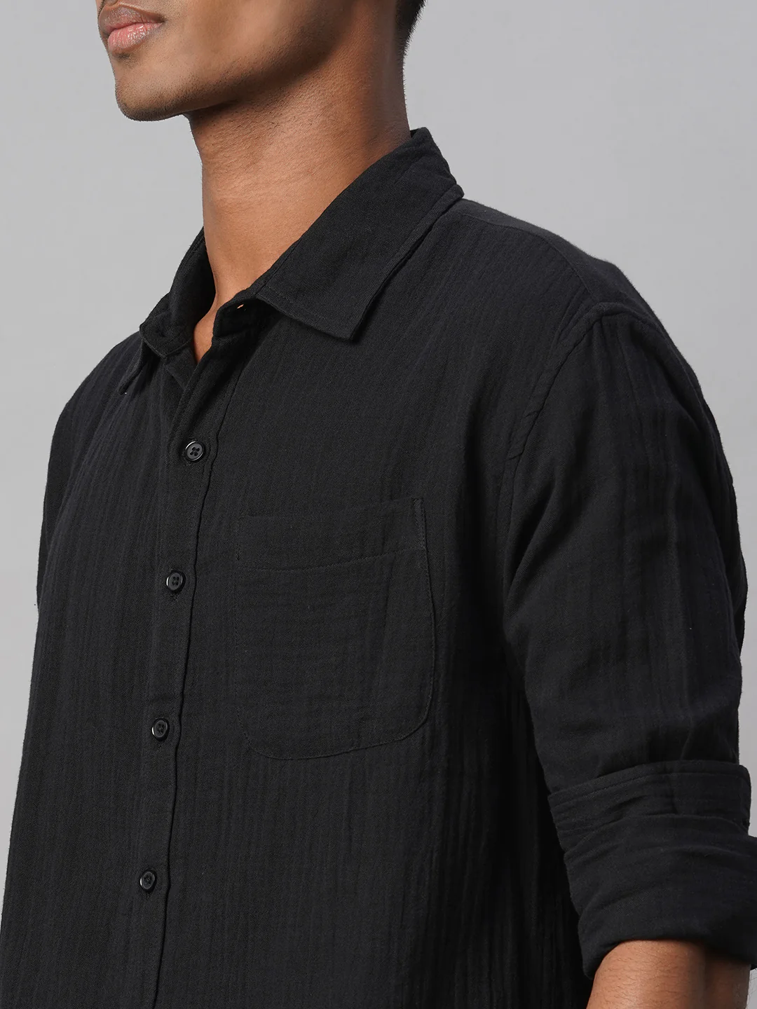 Men's Black 100% Cotton Regular Fit Shirt - Image 7