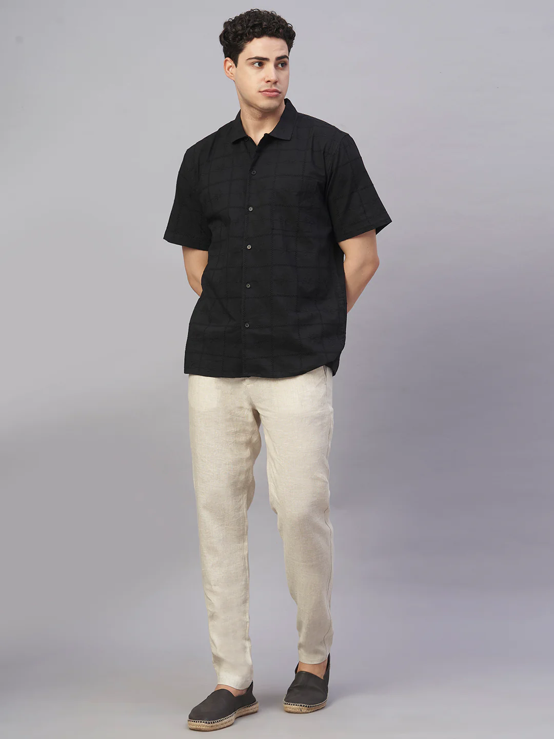 Men's Black 100% Cotton Regular Fit Shirt - Image 2