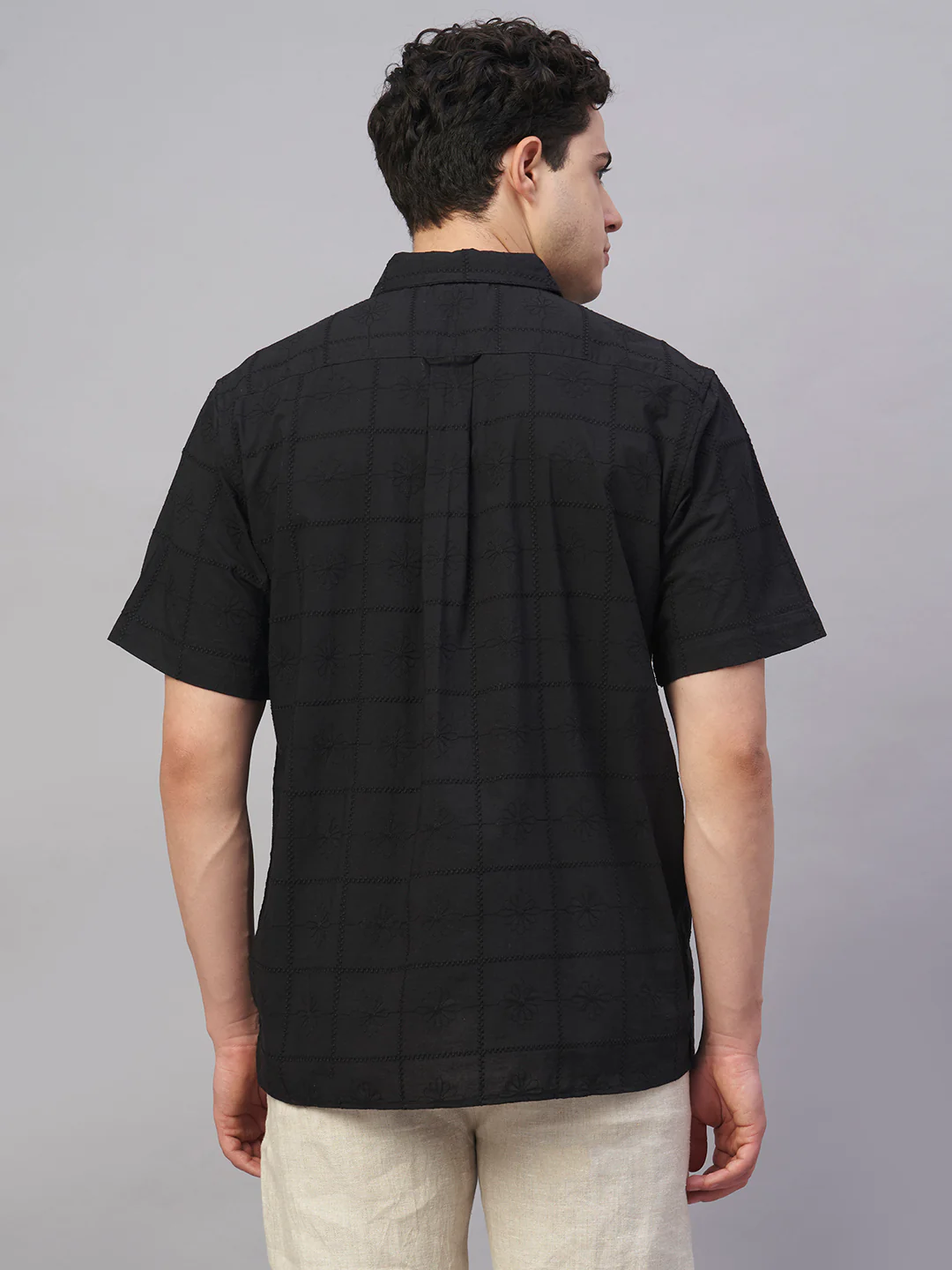 Men's Black 100% Cotton Regular Fit Shirt - Image 5
