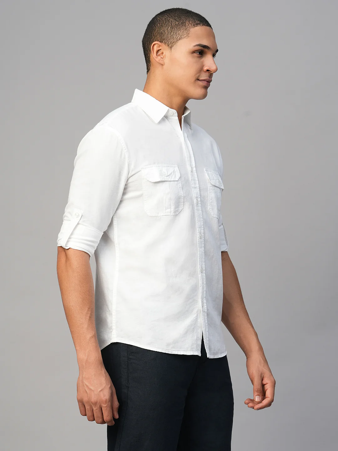 Men's White Linen Cotton Regular Fit  Shirt - Image 4