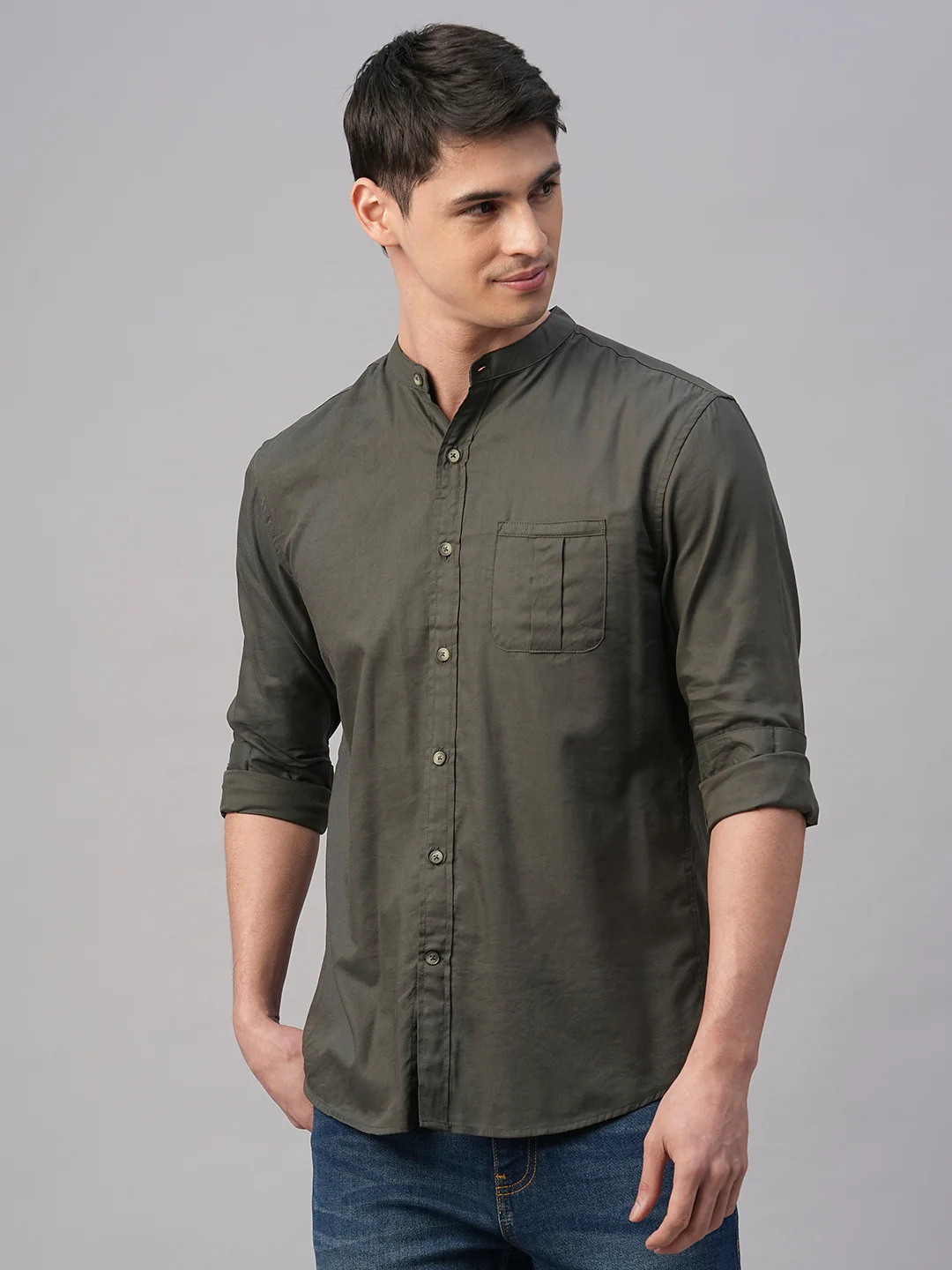 Men's Olive Cotton Modal Regular Fit Shirt