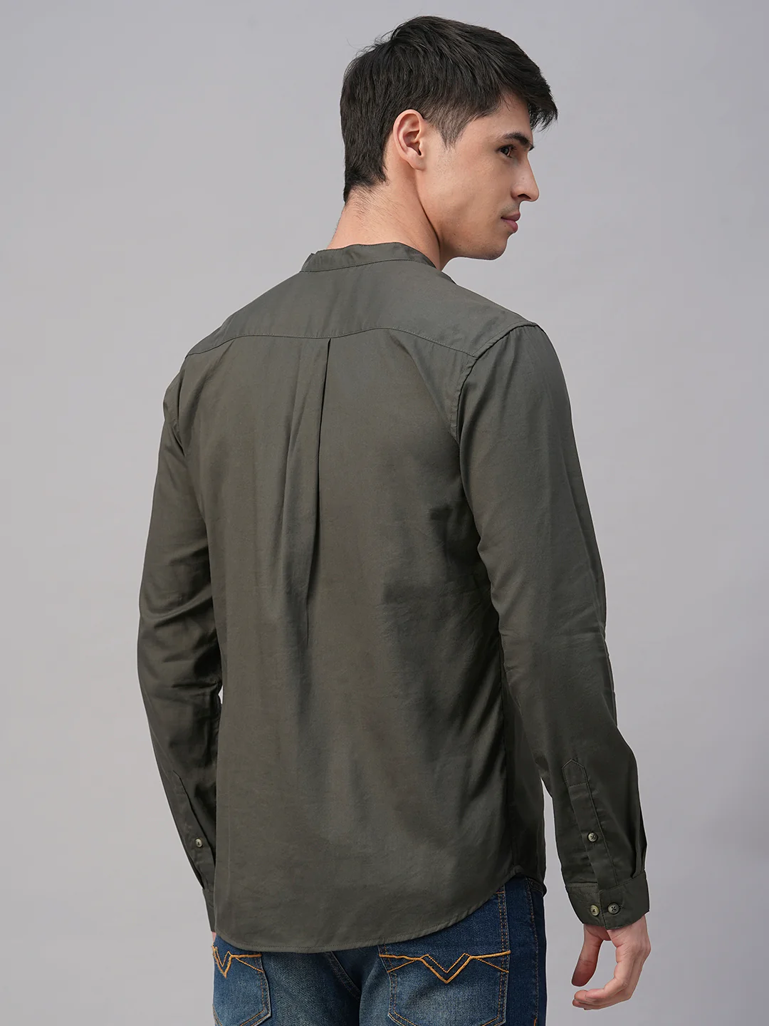 Men's Olive Cotton Modal Regular Fit Shirt - Image 5