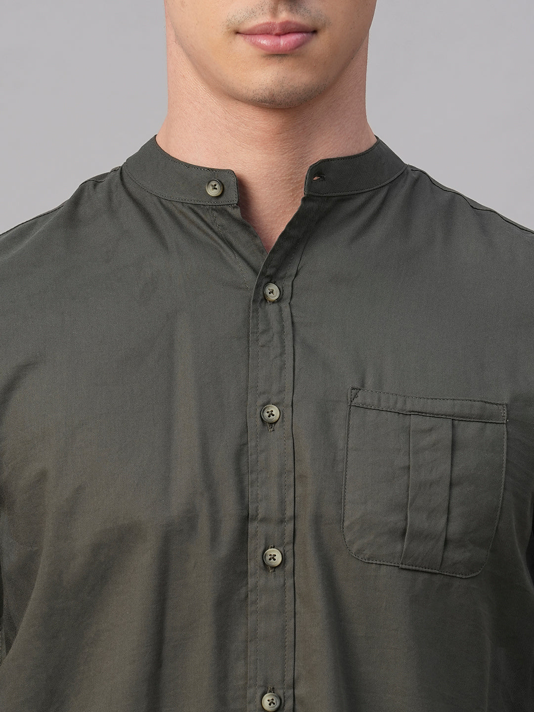 Men's Olive Cotton Modal Regular Fit Shirt - Image 6