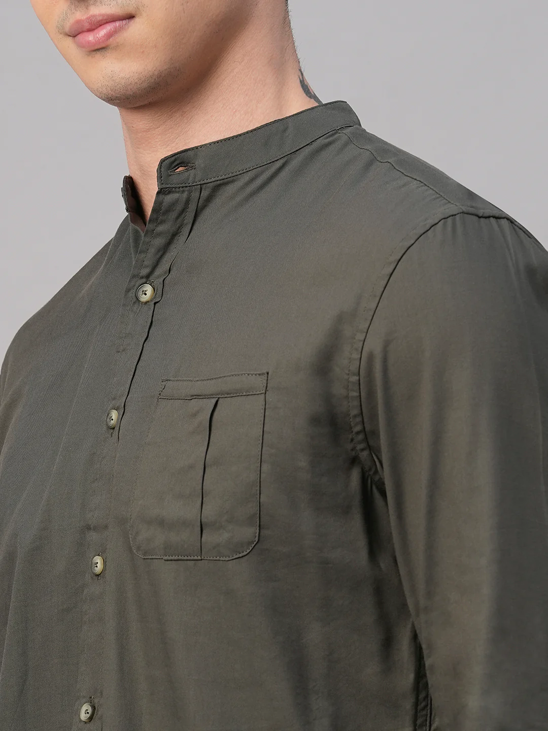Men's Olive Cotton Modal Regular Fit Shirt - Image 7