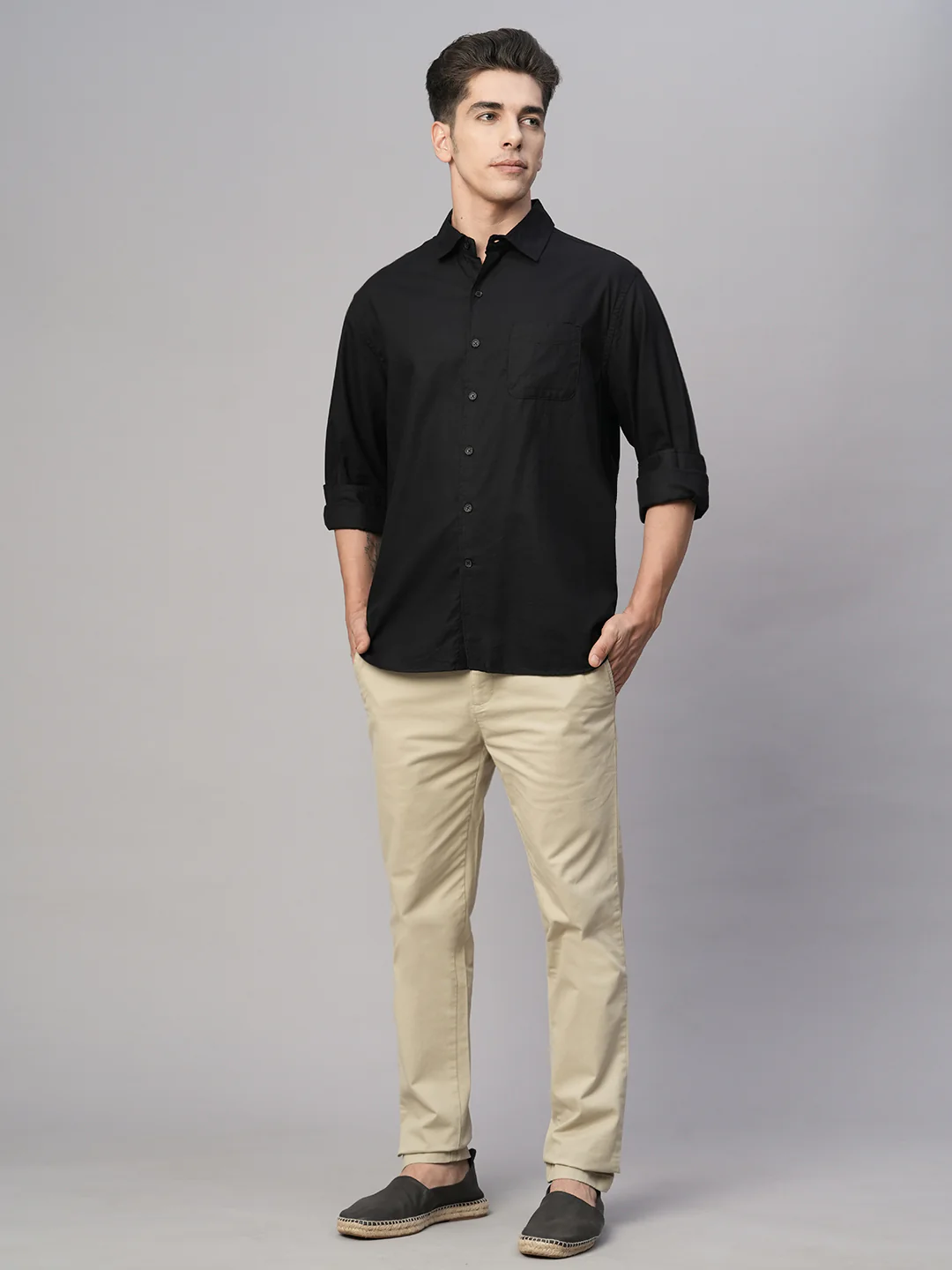 Men's Black Cotton Modal Loose Fit Shirt - Image 2