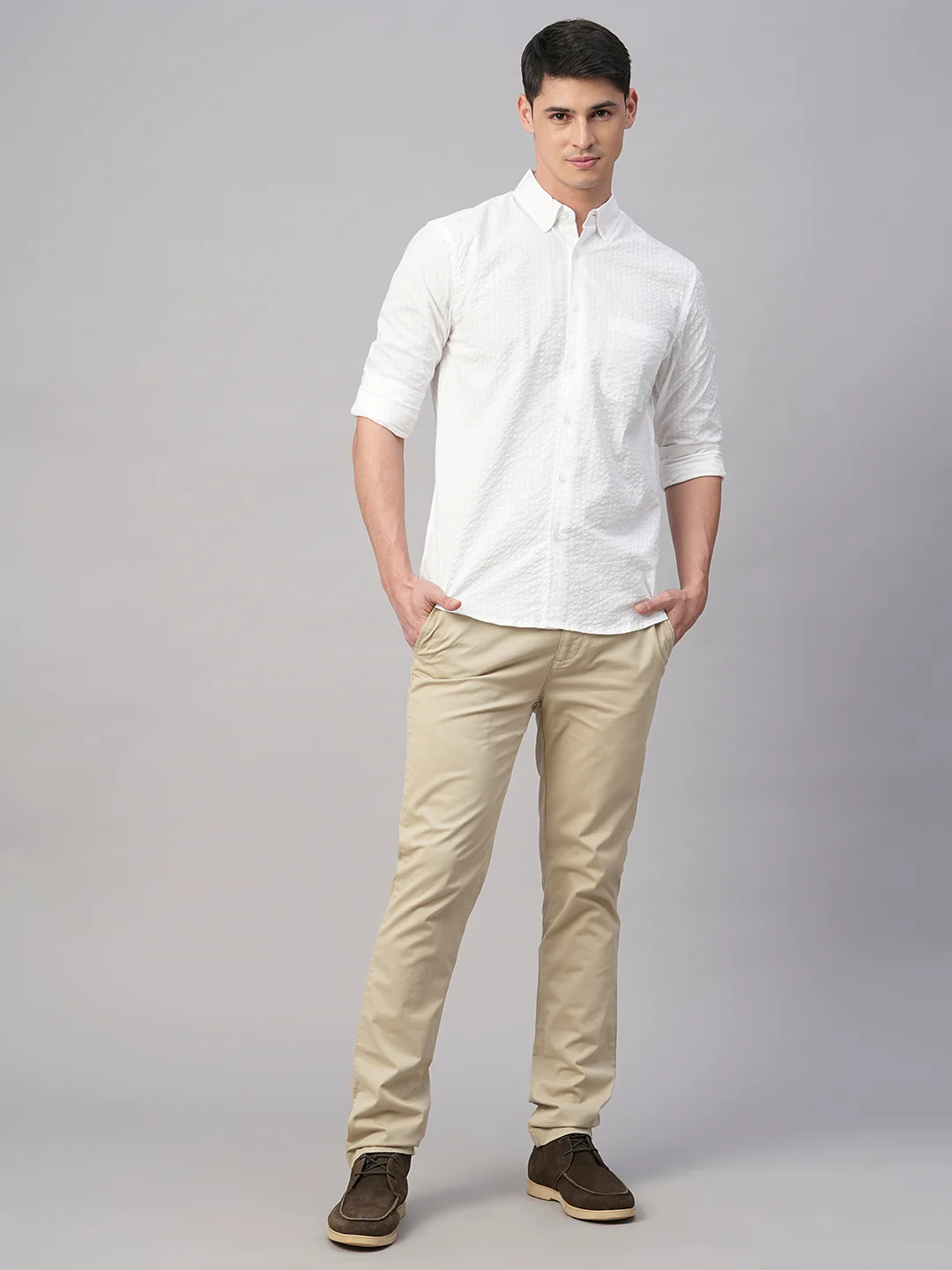 Men's White 100% Cotton Regular Fit Shirt - Image 2