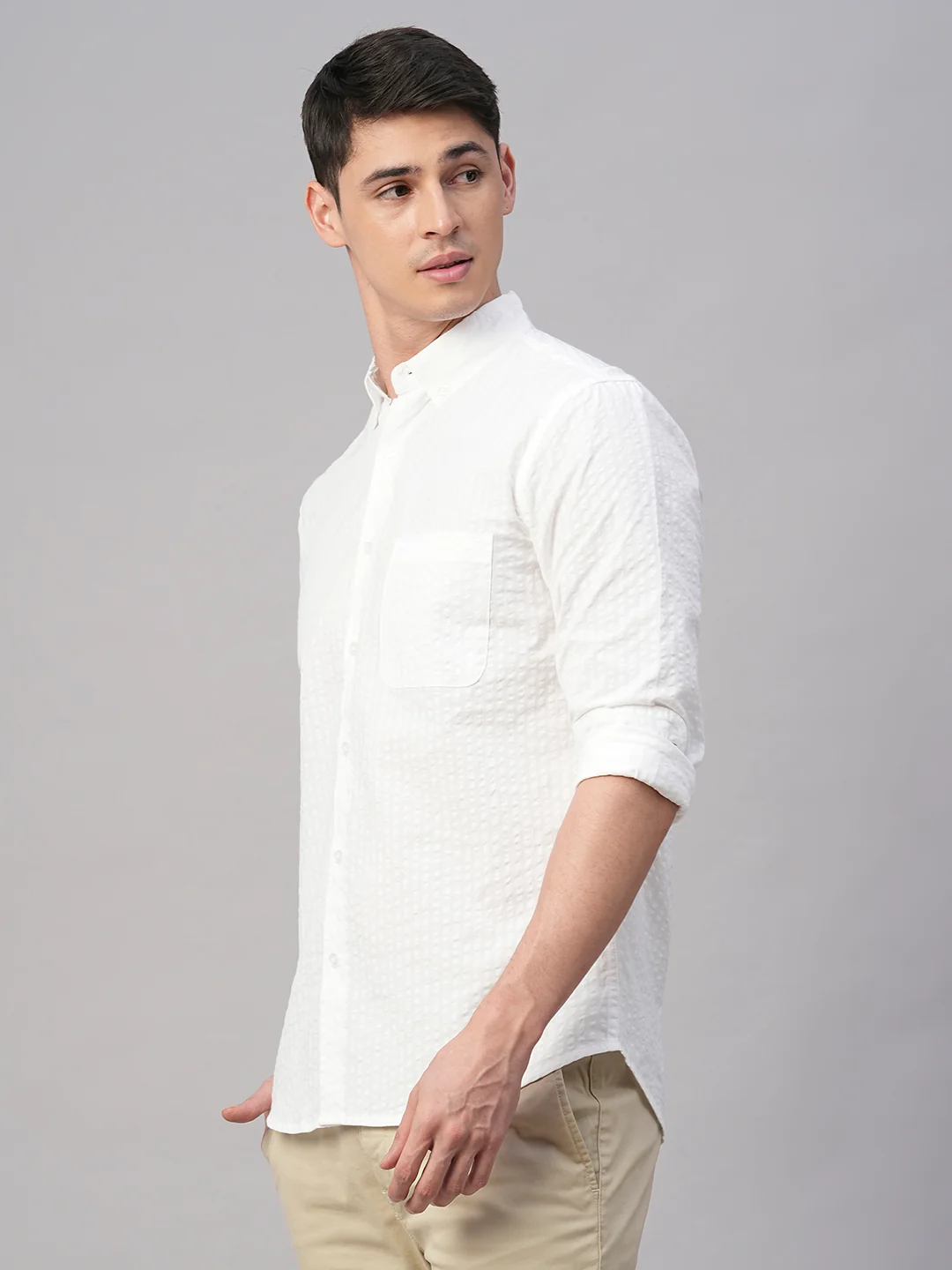 Men's White 100% Cotton Regular Fit Shirt - Image 3