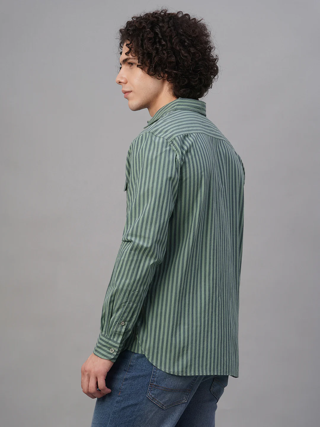Men's Green Cotton Lycra Regular Fit Shirt - Image 4