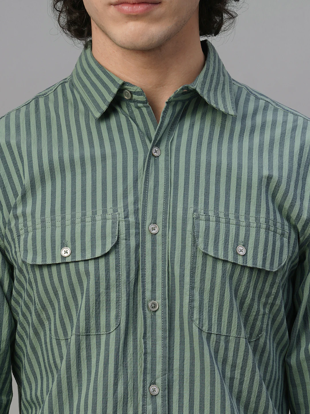 Men's Green Cotton Lycra Regular Fit Shirt - Image 6