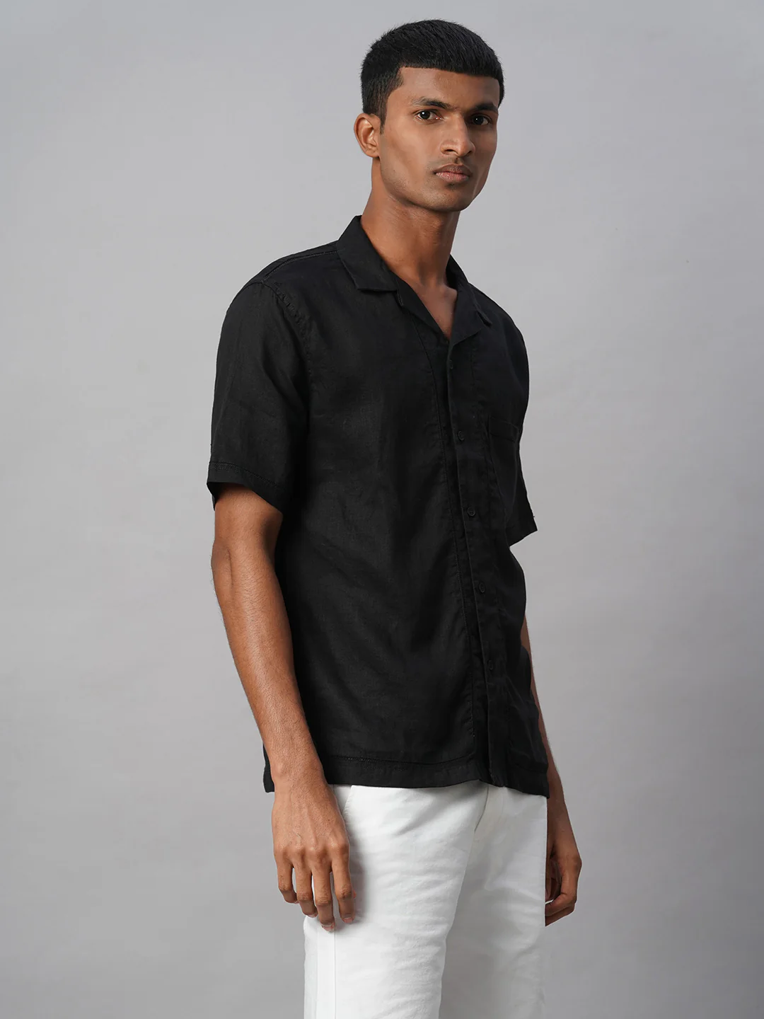 Men's Black 100% Linen Regular Fit Shirt - Image 5