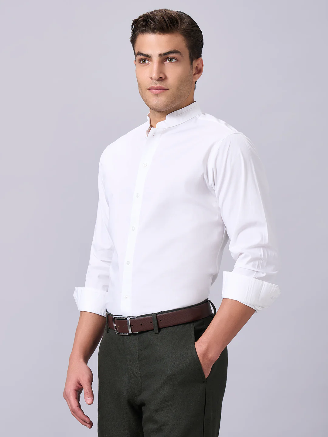 Men's White Cotton Lycra Slim Fit Shirt - Image 2